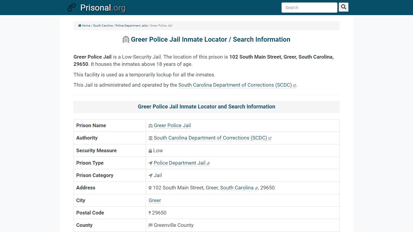 Greer Police Jail-Inmate Locator/Search Info, Phone, Fax ...